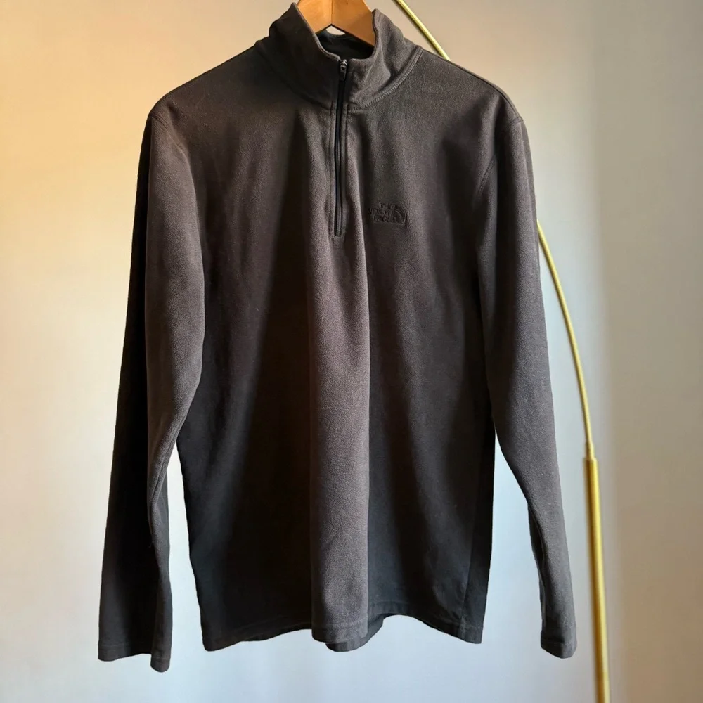 The North Face Fleece Sweater Pullover Men's Black Half-zip Stand collar Size M
